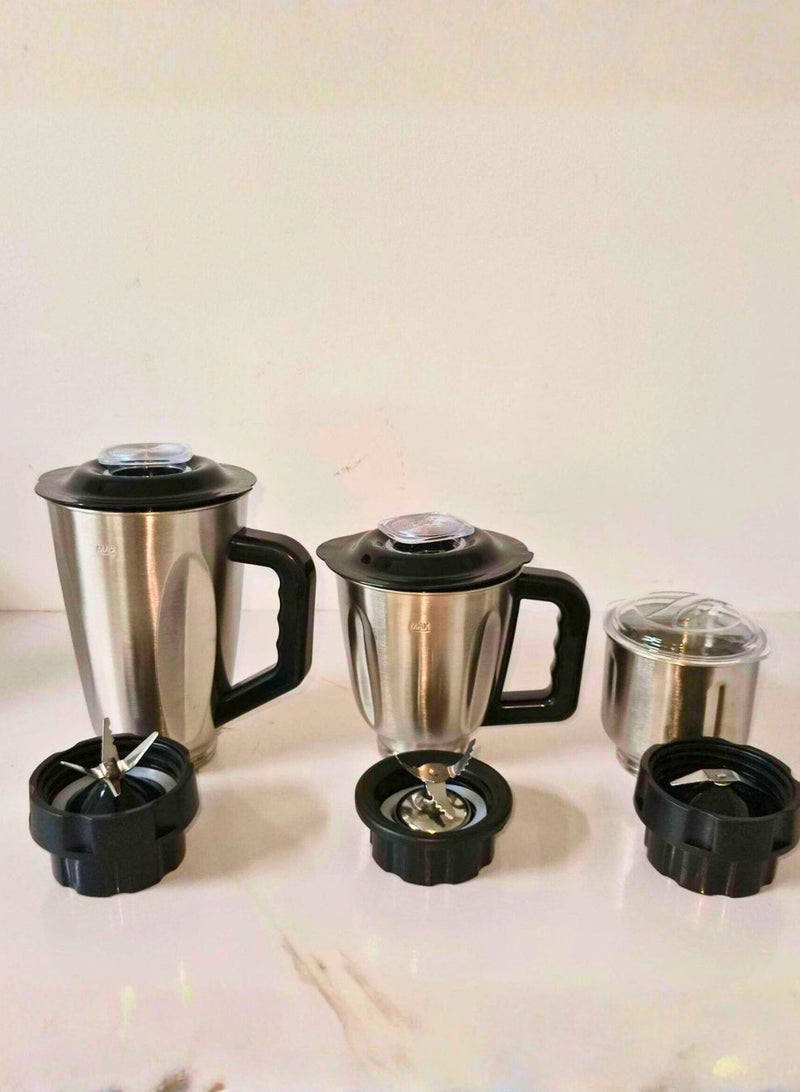 سيلفر كريست خلاط كهربائي متعدد الوظائف، مزود بأوعية متينة من الفولاذ المقاوم للصدأ، جهاز 3 في 1 بقوة 800 واط عالي السرعة، يُستخدم لصنع العصائر والمشروبات المخفوقة، بالإضافة إلى طحن المكونات وتحضير القهوة والتوابل. - Image 2